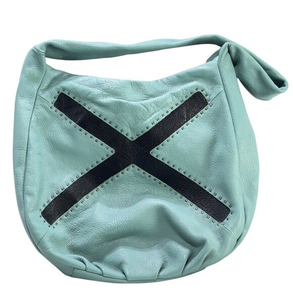 12Christopher Kon Leather Hobo Bag Teal Zippered Compartments  Adjustable Strap - Picture 2 of 16